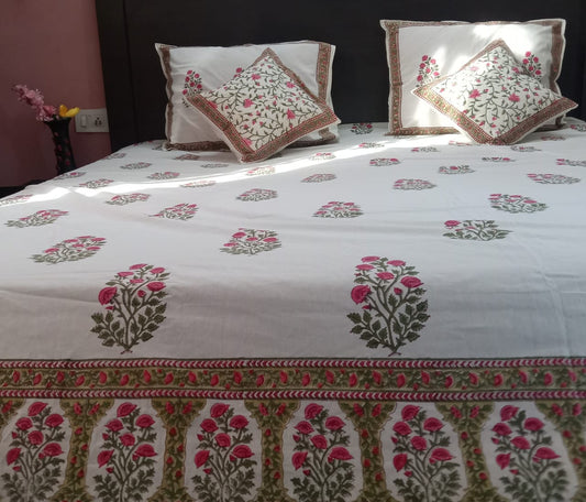 Sanganeri Charm Pure Cotton Handcrafted Bedsheet I Traditional Hand Block Bedsheet