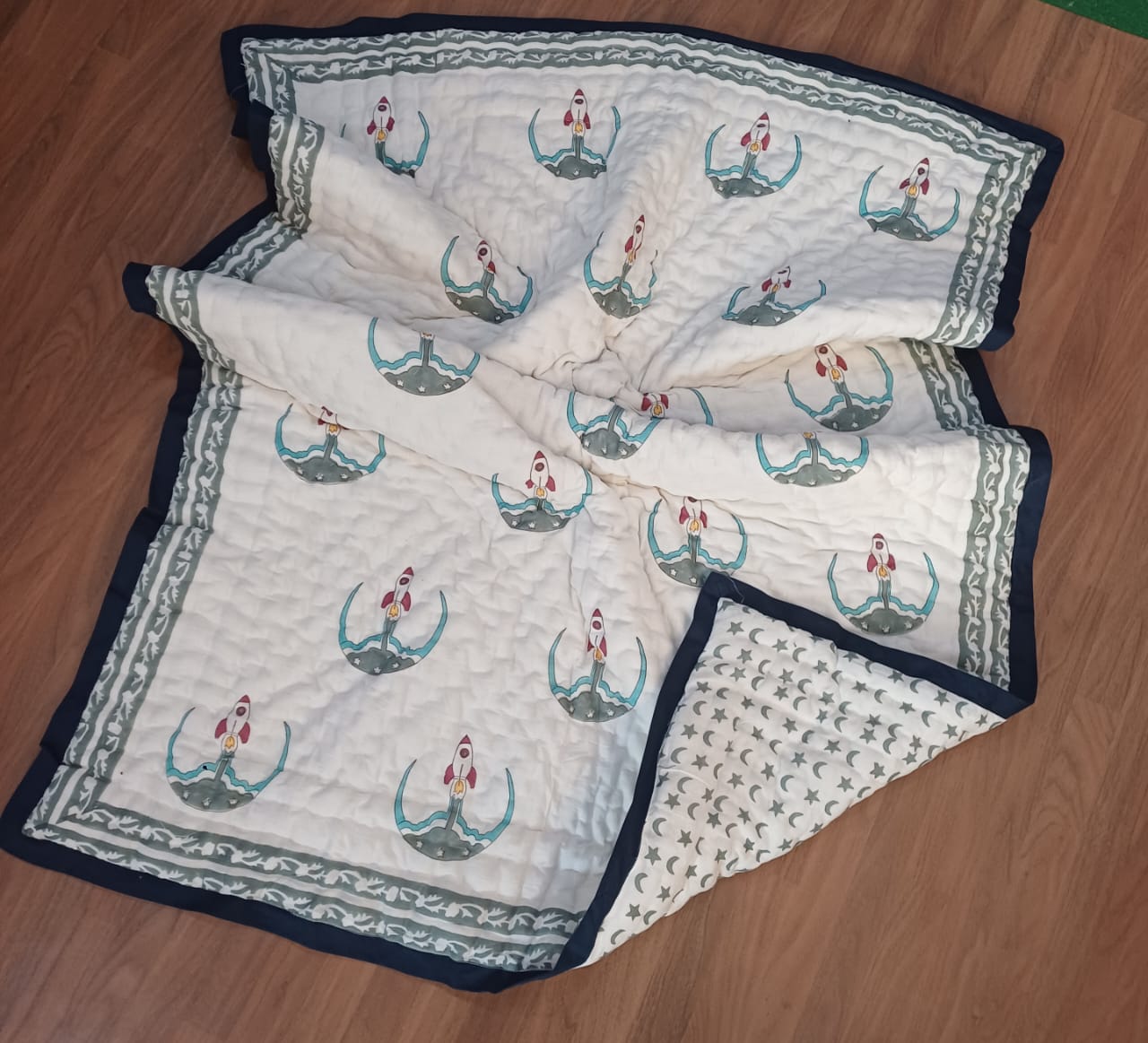Hand Block Printed Baby Quilt – Soft, Cozy & Breathable