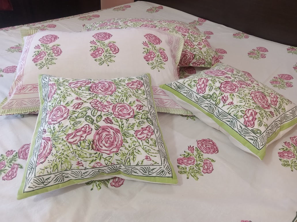 Pink Rose Bloom Pure Cotton Handcrafted Bedsheet I Traditional Hand Block Besheet