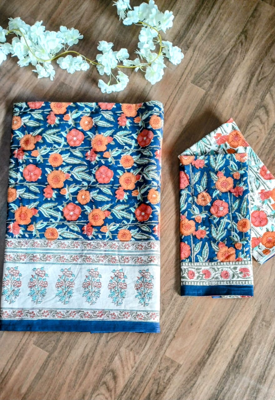 Sanganeri Charm Pure Cotton Handcrafted Bedsheet I Traditional Hand Block Bedsheet